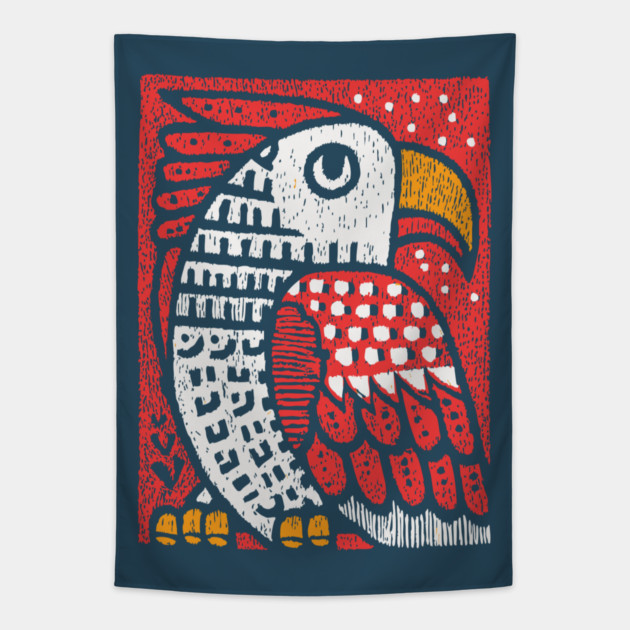 Folk Art Eagle | Whimsical Bird of Prey Tapestry by TuncGK