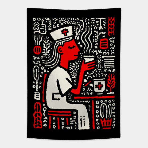 Nurse on a Break | Healthcare Professional Graphic Tapestry by TuncGK