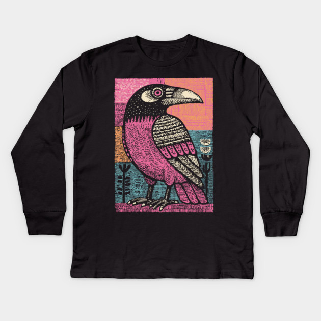 Raven Totem | Norse God Odin's Messenger Kids Long Sleeve T-Shirt by TuncGK