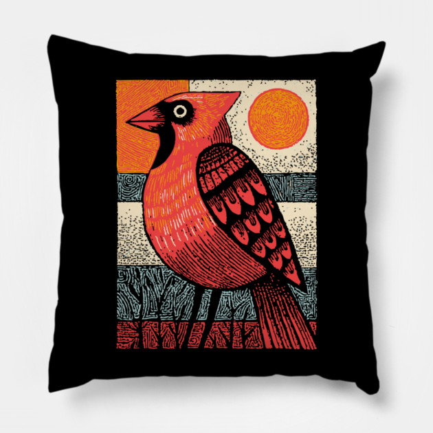 Regal Cardinal Bird | Winter Solstice Messenger Pillow by TuncGK