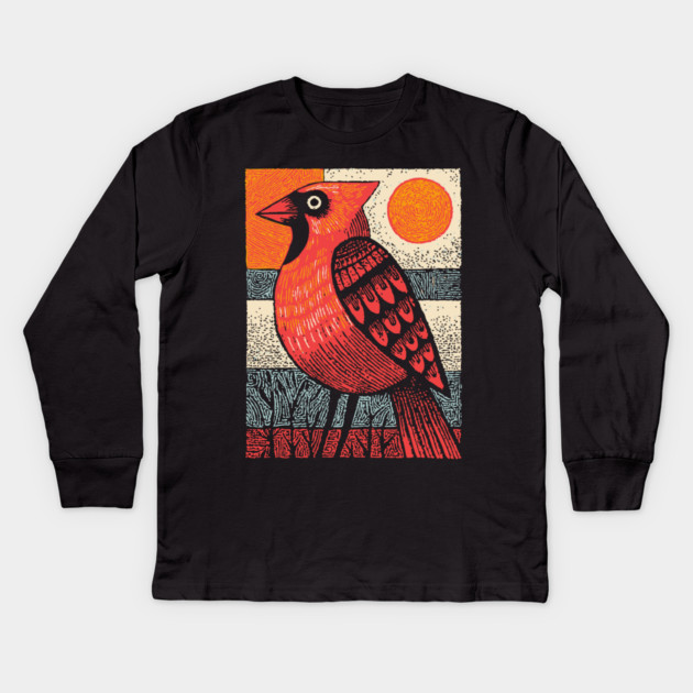 Regal Cardinal Bird | Winter Solstice Messenger Kids Long Sleeve T-Shirt by TuncGK