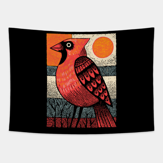 Regal Cardinal Bird | Winter Solstice Messenger Tapestry by TuncGK