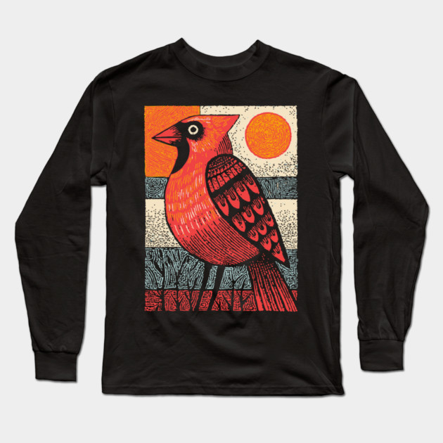 Regal Cardinal Bird | Winter Solstice Messenger Long Sleeve T-Shirt by TuncGK