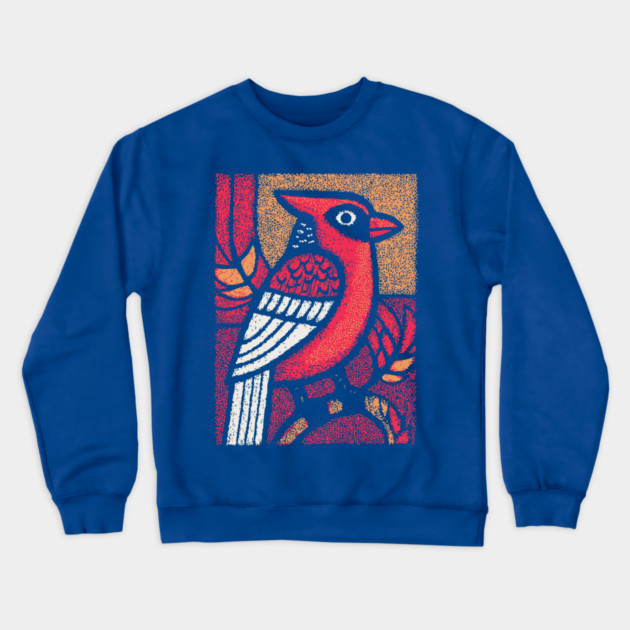 Folk Art Cardinal | Simple Woodland Bird Crewneck Sweatshirt by TuncGK