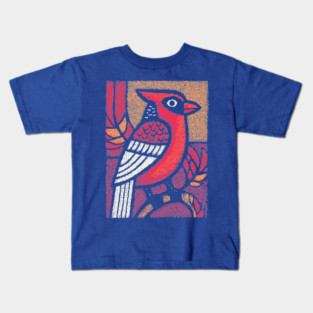Folk Art Cardinal | Simple Woodland Bird Kids T-Shirt