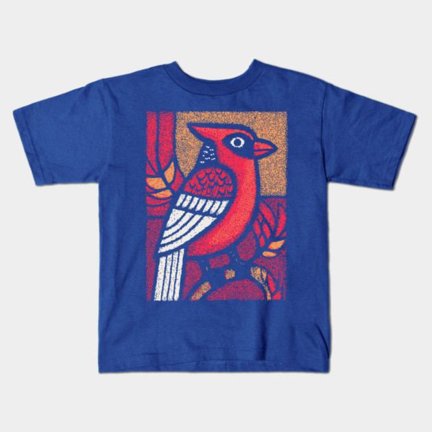 Folk Art Cardinal | Simple Woodland Bird Kids T-Shirt by TuncGK