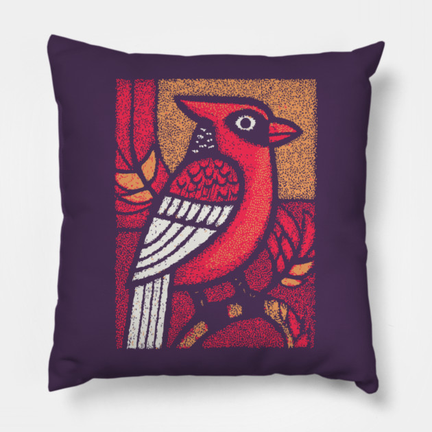 Folk Art Cardinal | Simple Woodland Bird Pillow by TuncGK