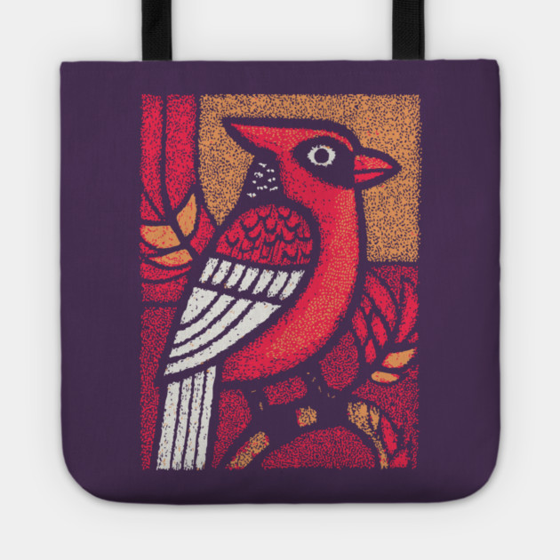 Folk Art Cardinal | Simple Woodland Bird Tote by TuncGK