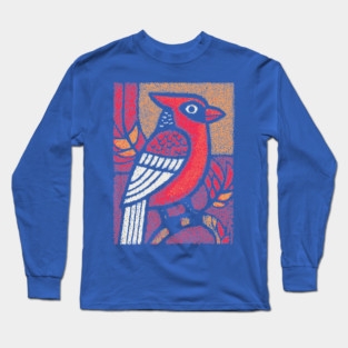 Folk Art Cardinal | Simple Woodland Bird Long Sleeve T-Shirt