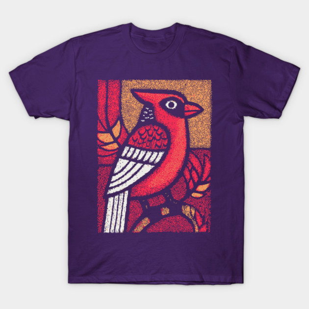 Folk Art Cardinal | Simple Woodland Bird T-Shirt by TuncGK