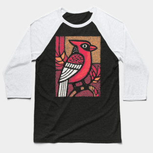 Folk Art Cardinal | Simple Woodland Bird Baseball T-Shirt