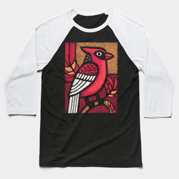 Folk Art Cardinal | Simple Woodland Bird Baseball T-Shirt by TuncGK