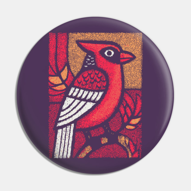 Folk Art Cardinal | Simple Woodland Bird Pin by TuncGK