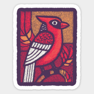 Folk Art Cardinal | Simple Woodland Bird Sticker