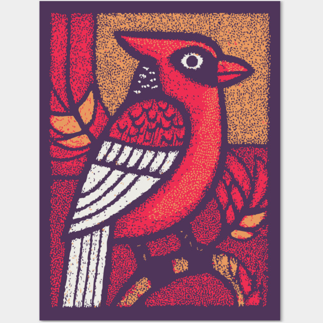 Folk Art Cardinal | Simple Woodland Bird Wall Art by TuncGK