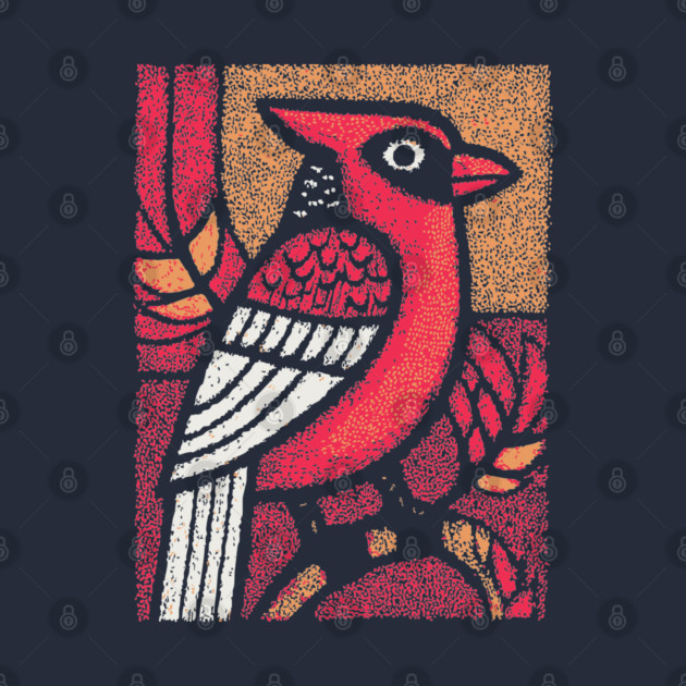 Folk Art Cardinal | Simple Woodland Bird by TuncGK