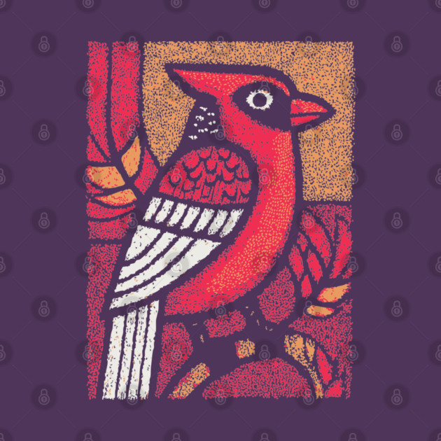 Folk Art Cardinal | Simple Woodland Bird by TuncGK