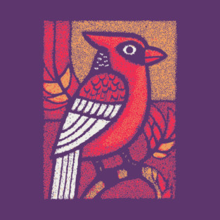 Folk Art Cardinal | Simple Woodland Bird T-Shirt