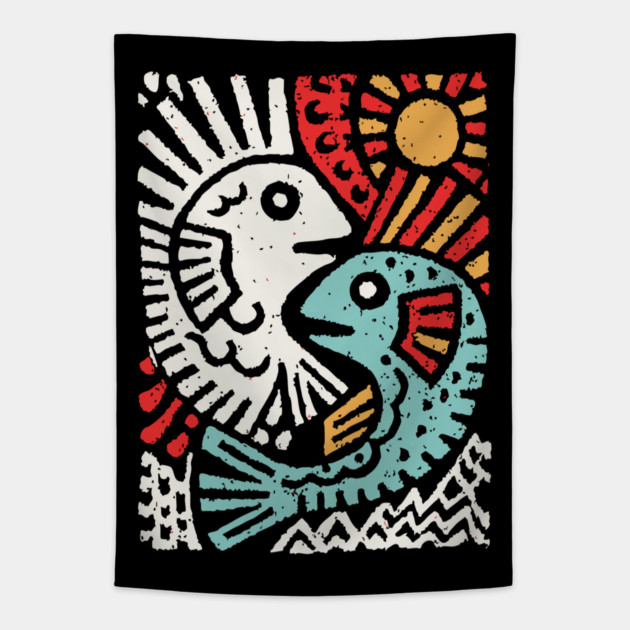 Pisces Sun God | Astrological Sun and Fish Tapestry by TuncGK