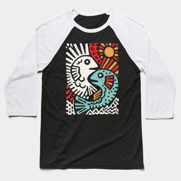 Pisces Sun God | Astrological Sun and Fish Baseball T-Shirt by TuncGK