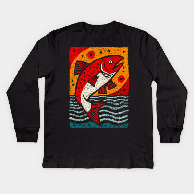 Leaping Salmon | Celtic Salmon of Knowledge Kids Long Sleeve T-Shirt by TuncGK