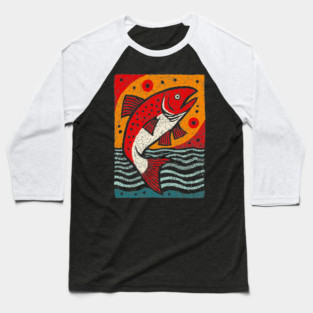 Leaping Salmon | Celtic Salmon of Knowledge Baseball T-Shirt