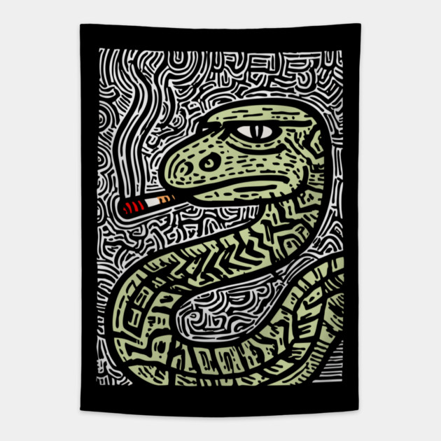 Chill Serpent | Wise Old Sage Snake Tapestry by TuncGK
