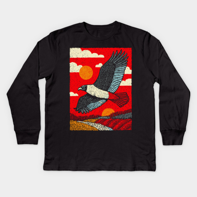 Soaring Vulture | Rustic Americana Landscape Kids Long Sleeve T-Shirt by TuncGK