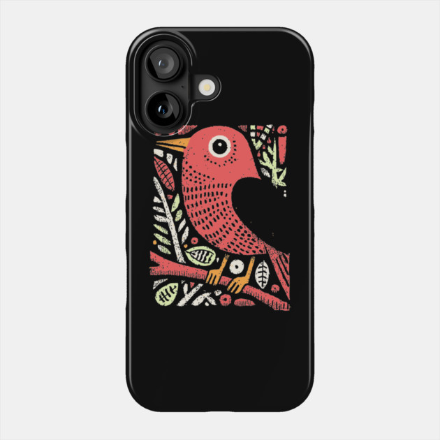 Whimsical Sparrow | Scandinavian Folk Art Bird Phone Case by TuncGK