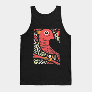 Whimsical Sparrow | Scandinavian Folk Art Bird Tank Top