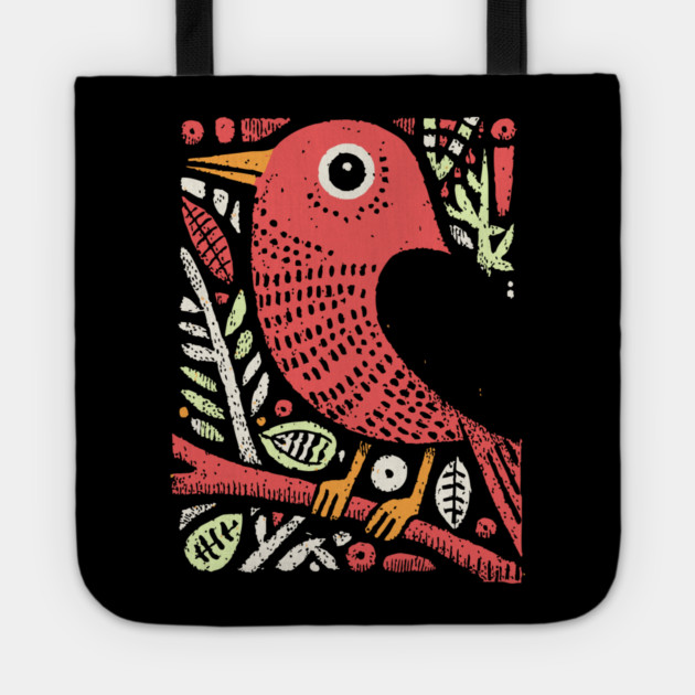 Whimsical Sparrow | Scandinavian Folk Art Bird Tote by TuncGK