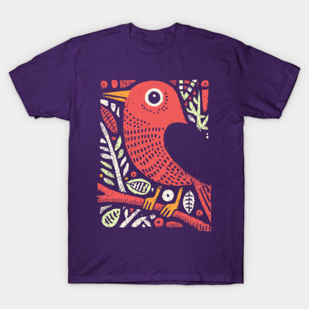 Whimsical Sparrow | Scandinavian Folk Art Bird T-Shirt by TuncGK