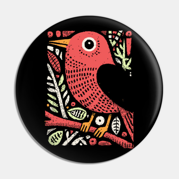 Whimsical Sparrow | Scandinavian Folk Art Bird Pin by TuncGK