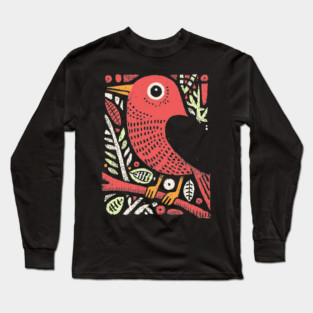 Whimsical Sparrow | Scandinavian Folk Art Bird Long Sleeve T-Shirt