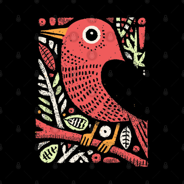 Whimsical Sparrow | Scandinavian Folk Art Bird by TuncGK