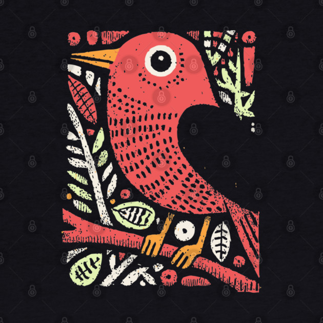 Whimsical Sparrow | Scandinavian Folk Art Bird by TuncGK