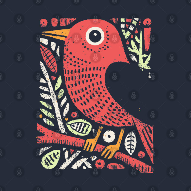 Whimsical Sparrow | Scandinavian Folk Art Bird by TuncGK