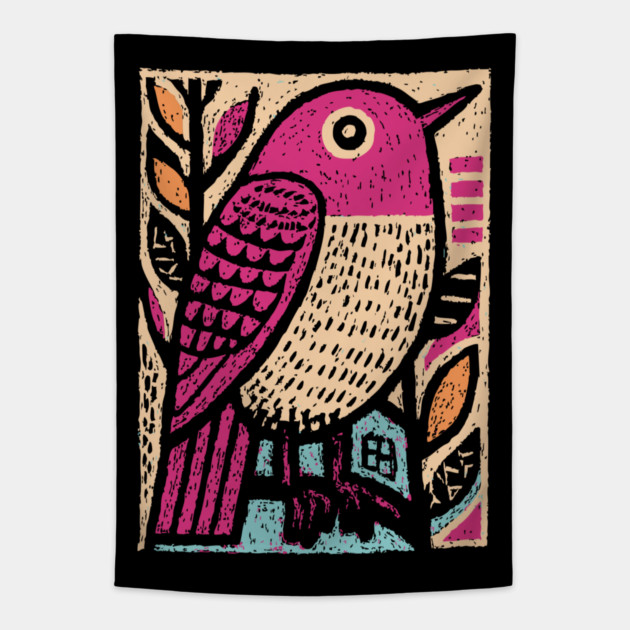 Abstract Sparrow | Modernist Bird Graphic Tapestry by TuncGK