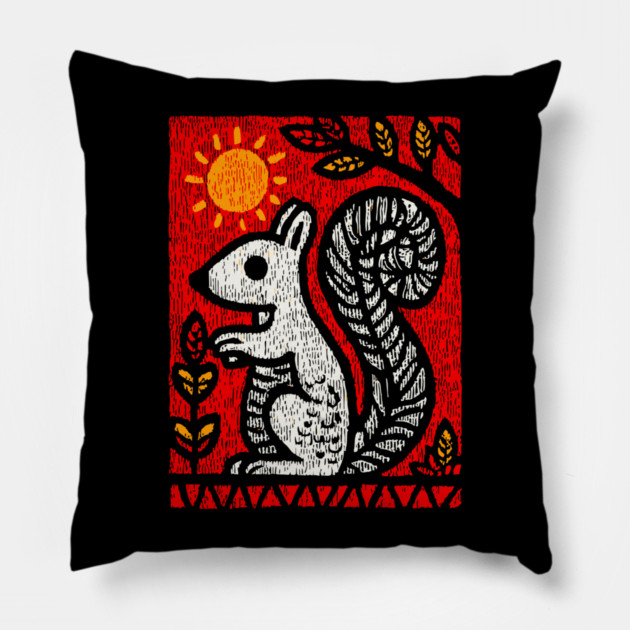 Folk Art Squirrel | Yggdrasil's Messenger Ratatoskr Pillow by TuncGK