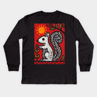Folk Art Squirrel | Yggdrasil's Messenger Ratatoskr Kids Long Sleeve T-Shirt