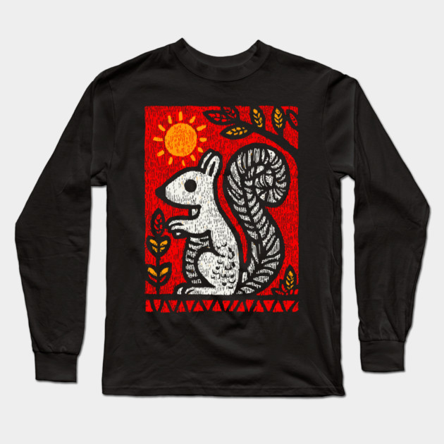 Folk Art Squirrel | Yggdrasil's Messenger Ratatoskr Long Sleeve T-Shirt by TuncGK