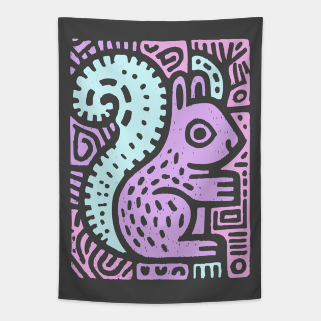 Pastel Yin Yang Squirrel | Sacred Geometry Tapestry by TuncGK