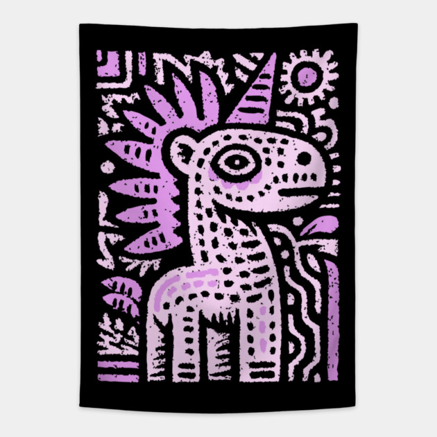 Psychedelic Punk Unicorn | Quirky Mythical Beast Tapestry by TuncGK