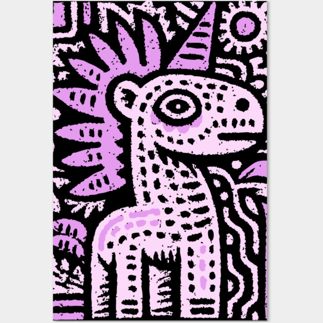 Psychedelic Punk Unicorn | Quirky Mythical Beast Wall Art by TuncGK