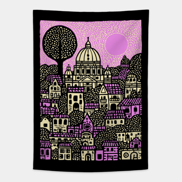 Dreamscape Vatican | Surreal Italian Cityscape Tapestry by TuncGK