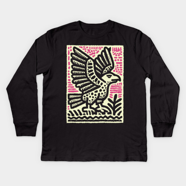 Abstract Vulture Glyph | Primal Sky Hunter Kids Long Sleeve T-Shirt by TuncGK