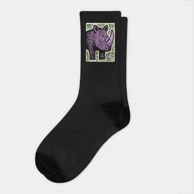 Vaporwave Rhino | Psychedelic Pastel Graphic Socks by TuncGK