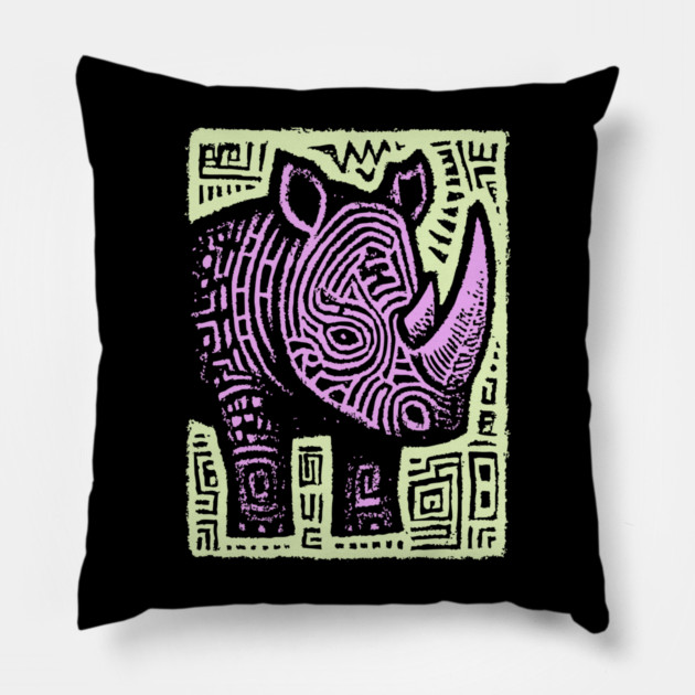 Vaporwave Rhino | Psychedelic Pastel Graphic Pillow by TuncGK
