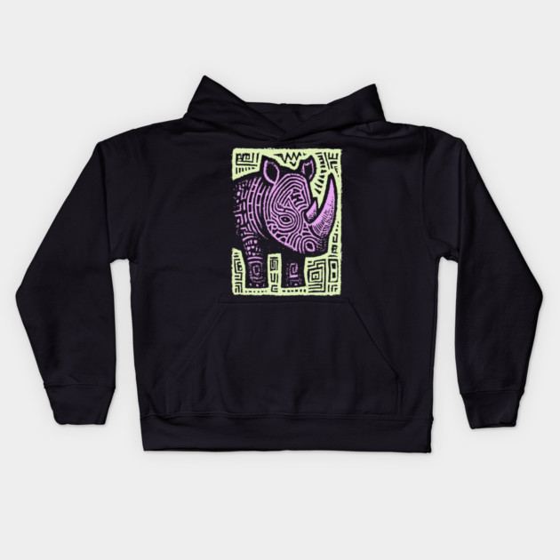 Vaporwave Rhino | Psychedelic Pastel Graphic Kids Hoodie by TuncGK