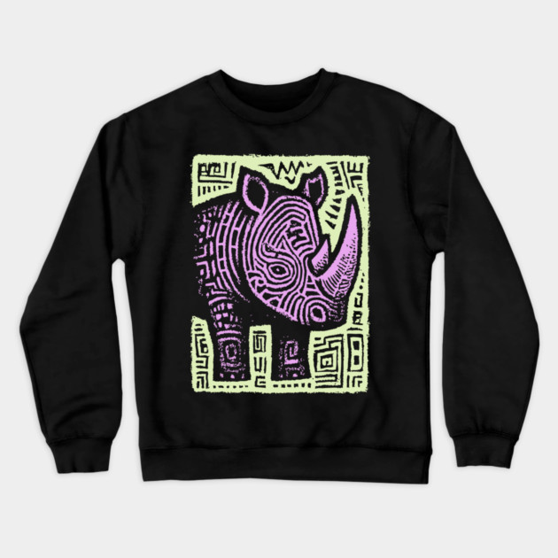 Vaporwave Rhino | Psychedelic Pastel Graphic Crewneck Sweatshirt by TuncGK